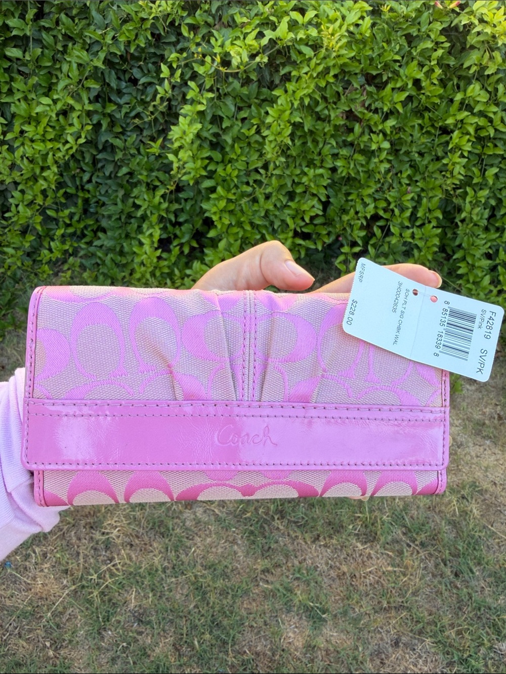 NWT Coach Soho Pleated Signature Checkbook Wallet Pink F42819 Vintage 2009